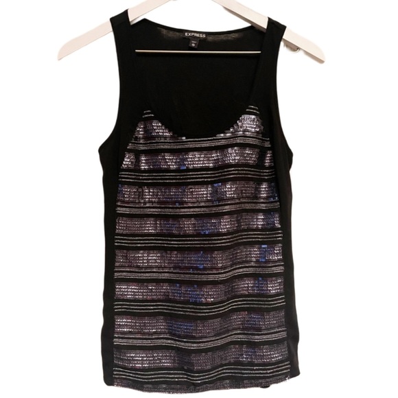 Express Sequin Tank Top Black Silver - Picture 1 of 5